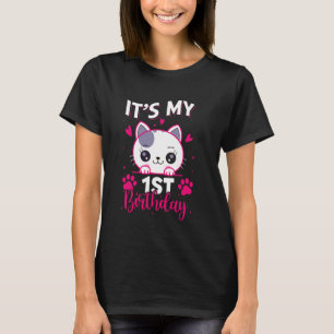 Camiseta Aniversário de Menina de 1 Ano Gato Para Menina É
