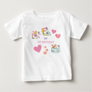 Camiseta Aniversário de menina gatinho bonita