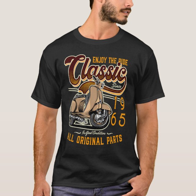 Camiseta Aniversário de motoPatinete Classic Moped Rider 19 (Frente)