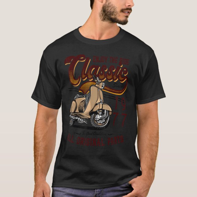 Camiseta Aniversário de motoPatinete Classic Moped Rider 19 (Frente)