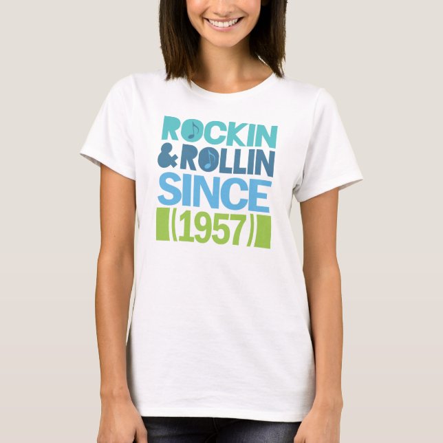 Camiseta Aniversário de Rockin e de Rollin desde 1957 (Frente)