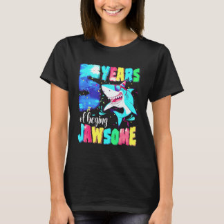 Camiseta Aniversário de Tubarão Fofo 5 Anos Meninos Meninas