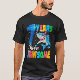 Camiseta Aniversário de tubarão-gato (7 anos) Meninas 7 Bir