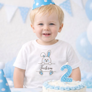 Camiseta Aniversário de um ano do adorável menino coelho az