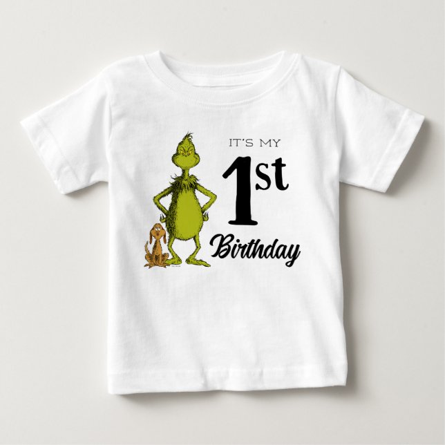 Camiseta Aniversário de um ano do Grinch na lousa (Frente)