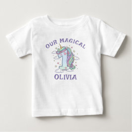 Camiseta Aniversário de Um Ano do Unicórnio Mágico Pastel