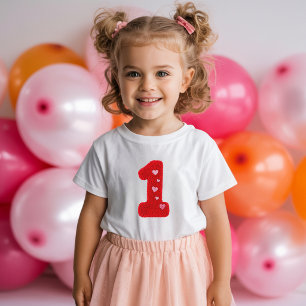 Camiseta Aniversário de Um Ano Moderno   Número 1 Vermelho 