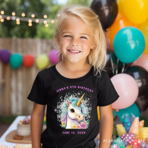 Camiseta Aniversário de Unicórnio Mágico Brilho Fofo