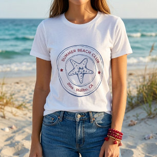 Camiseta Aniversário de Verão na Praia Azul e Vermelha Mode
