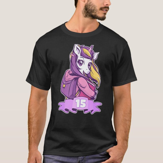 Camiseta Aniversário decor de 15 anos de idade, horário esc (Frente)