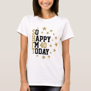Camiseta Aniversário Divertido Preto e Dourado Estrelas Ida