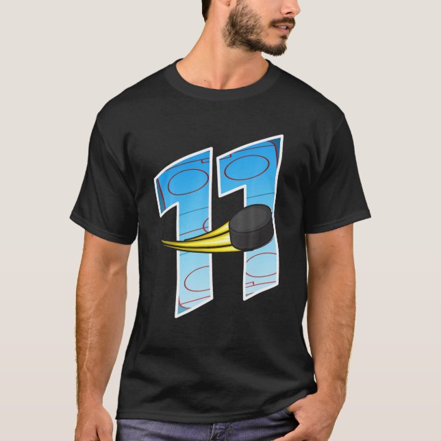 Camiseta Aniversário do 11 de Hóquei no Gelo - Tenho 11 ano (Frente)