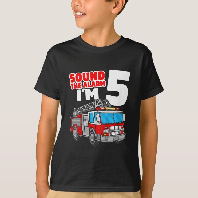 Camiseta Aniversário do 5 do Bombeiro de 5 Anos (Frente)
