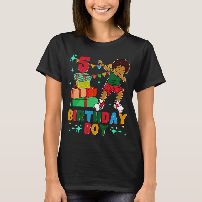 Camiseta Aniversário do African American Boy 5 Birthday You (Frente)