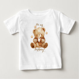 Camiseta Aniversário do Balão Beige do Urso de Teddy