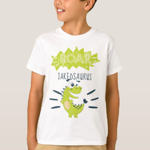 Camiseta Aniversário do Dinossauro Personalizado Verde da R