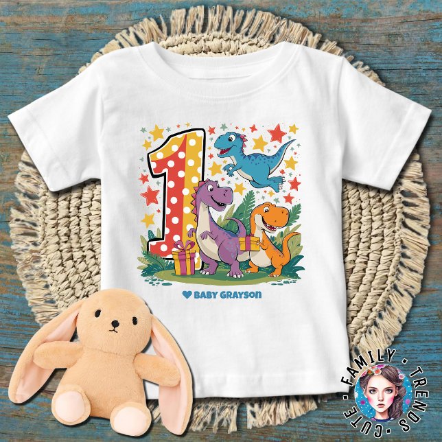 Camiseta Aniversário do Dinossauro primeiro aniversario (Criador carregado)