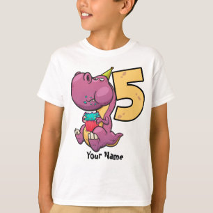 Camiseta Aniversário do dinossauro roxo de T-Rex 5o