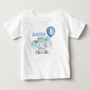 Camiseta Aniversário do Elefante Blue Baby Boy