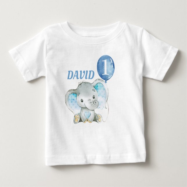Camiseta Aniversário do Elefante Blue Baby Boy (Frente)