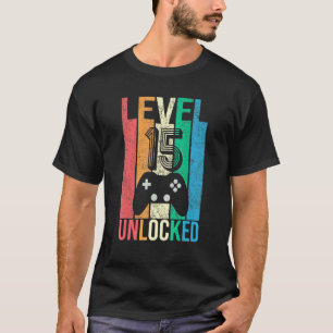 Camiseta Aniversário do Gamer 15 do Nível 15 Desbloqueado