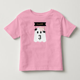 Camiseta Aniversário do Halloween Ghost Girl Pink Ribbon