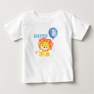 Camiseta Aniversário do Lion Safari Selgle Blue Baby Boy