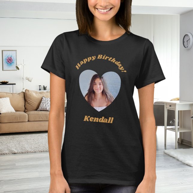 Camiseta Aniversário do nome do coração da foto (Criador carregado)
