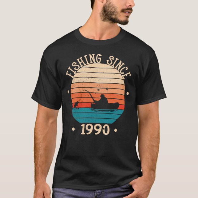 Camiseta Aniversário do peixe de pesca de 1990 (Frente)