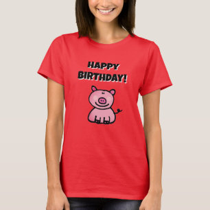 Camiseta Aniversário do Porco Rosa Caprichoso de Desenho An