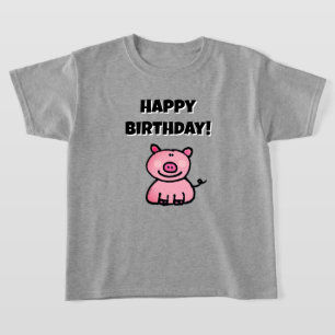 Camiseta Aniversário do Porco Rosa Caprichoso de Desenho An