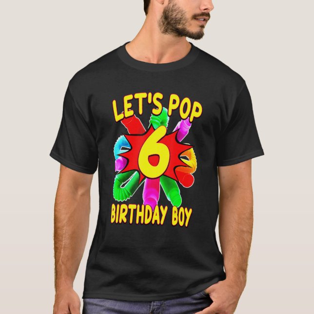 Camiseta Aniversário do Tema do Tubo de Pop Infantil de 6 A (Frente)