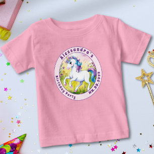Camiseta Aniversário do Unicórnio Personalizado do Pastel M