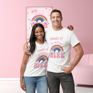 Camiseta Aniversário Dos Pais Menina Arco-Íris Primeiro Ani