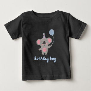 Camiseta Aniversário Garoto Teddy Urso Segurando Um Balão