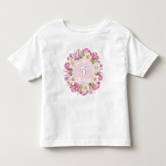 Camiseta Aniversário Infantil Flor Colorida da Primavera (Frente)