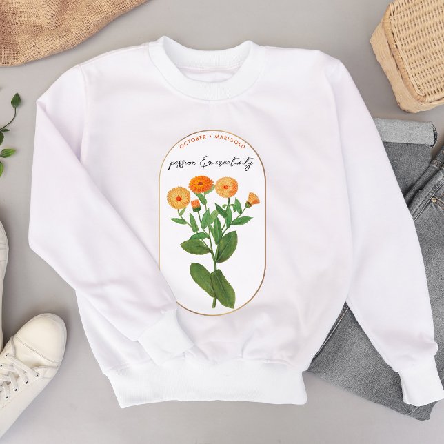 Camiseta Aniversário Marigold, mês de outubro (Birth Flower Month October Marigold Birthday Sweatshirt)