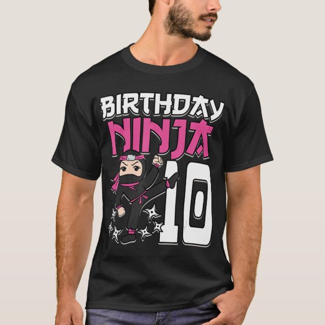 Camiseta Aniversário Ninja 10 Garota Rosa Shinobi Pensou 10 (Frente)