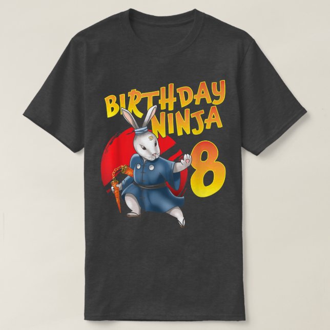 Camiseta Aniversário Ninja Bunny 8 Anos Oitavo Nascer Do Di (Frente do Design)