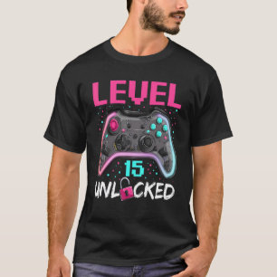 Camiseta Aniversário Nível 15 Desbloqueado Jogador De 15 An