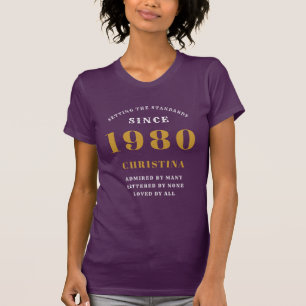 Camiseta Aniversário Personalizado 1980 Senhoras Douradas R