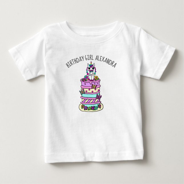 Camiseta Aniversário Personalizado de Menina Unicórnio (Frente)