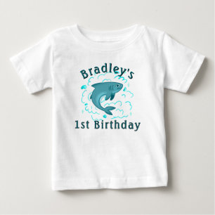 Camiseta Aniversário Personalizado do Tubarão 1 ano