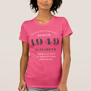 Camiseta Aniversário Personalizado Elegante Cinzenta Rosa 1