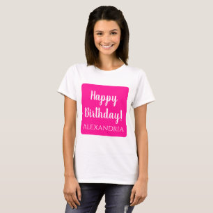 Camiseta Aniversário Personalizado Rosa Quente Feliz Aniver