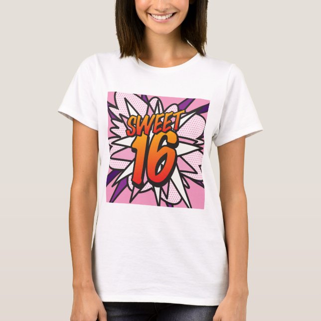 Camiseta ANIVERSÁRIO Pop de Arte Rosa (Frente)