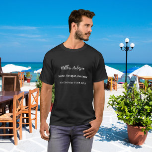 Camiseta Aniversário preto branco foto colagem homem lenda 