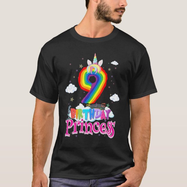 Camiseta Aniversário Princesa com 9 anos Engraçado 9º Anive (Frente)