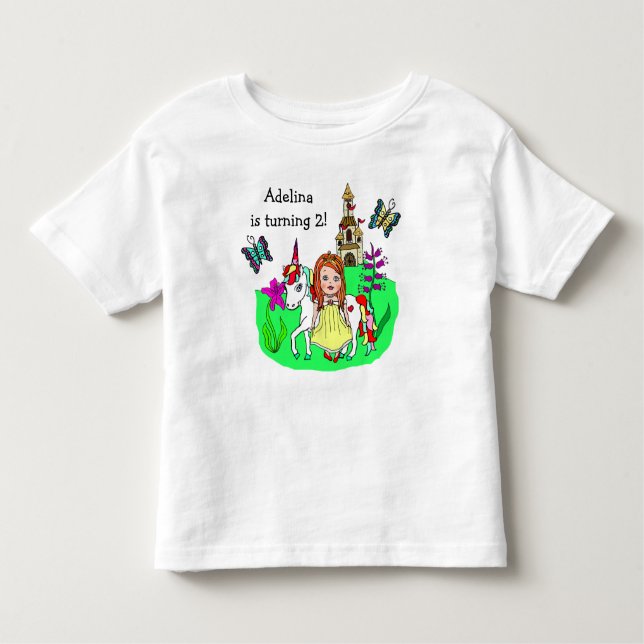 Camiseta Aniversário Princesa e Unicórnio Idade e Nome (Frente)