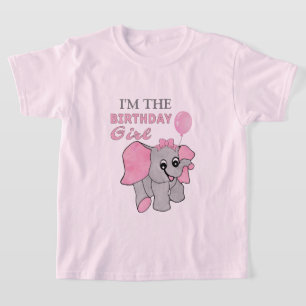 Camiseta Aniversário Rapariga Rosa Elefante Bebê